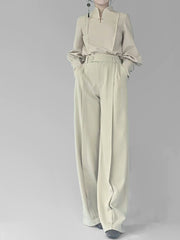 [The Late Night Breeze] 晚来风 Original New Chinese Style High-Waisted Straight-Leg Trousers for Unisex & Slimming Silhouette