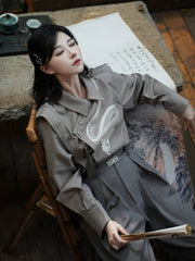 [The Serpent's Spine] 蛇骨 Original New Chinese Style Heavy Industry Embroidered Shirt for Unisex & Neutral Styling