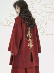 [The Elemental Force] 风林火山 Heavy Industry Embroidery Unisex Faux Suede Beizi Coat for All Seasons