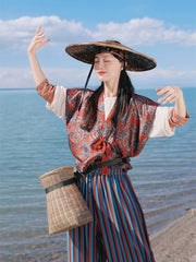 [Paired Birds Roundel] 谜阿凰 Replica Tang Dynasty Beizi & Lantern Pants Set