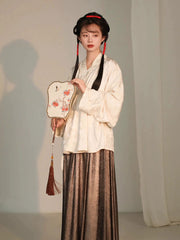 [Luminous Blossom] 明卉 Original Ming Style Hanfu Zhongyi Inner Robe & Metallic Weave Mamian Skirt Set