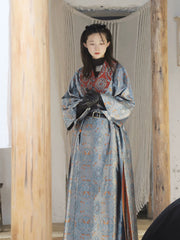 [Tang Dynasty Bird's Nest Brocade Robe] 谜阿凰 对鸟团窠纹锦袍 Tang-Style Pī'ǎo Robe with Bird Medallions and Black Tea Base Layer for Autumn/Winter