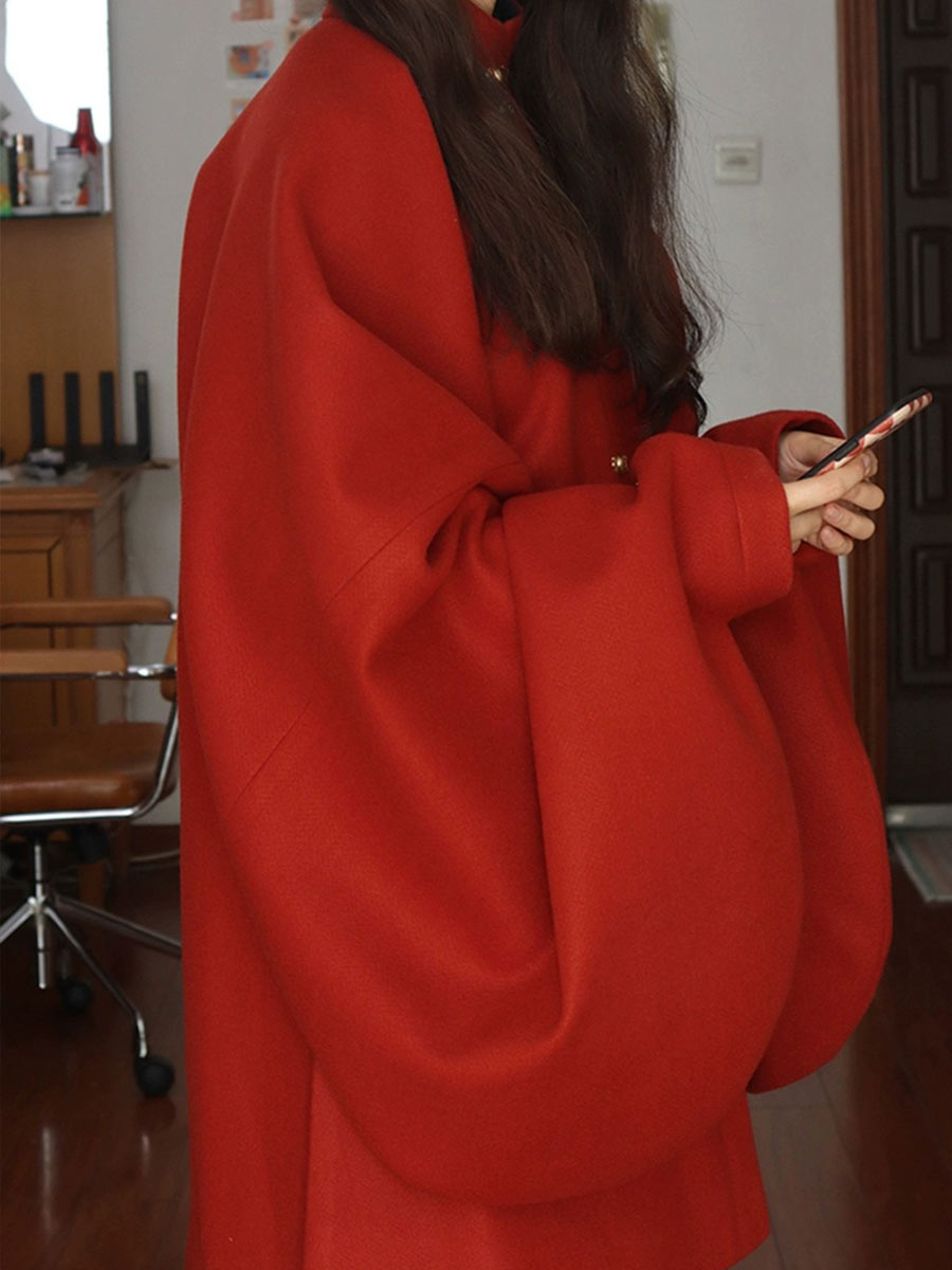 [Crimson Pipa Robe] 红毛呢明制琵琶袖 Original Ming Style Woolen Pipa Sleeve Robe for Warmth & New Year Festivities