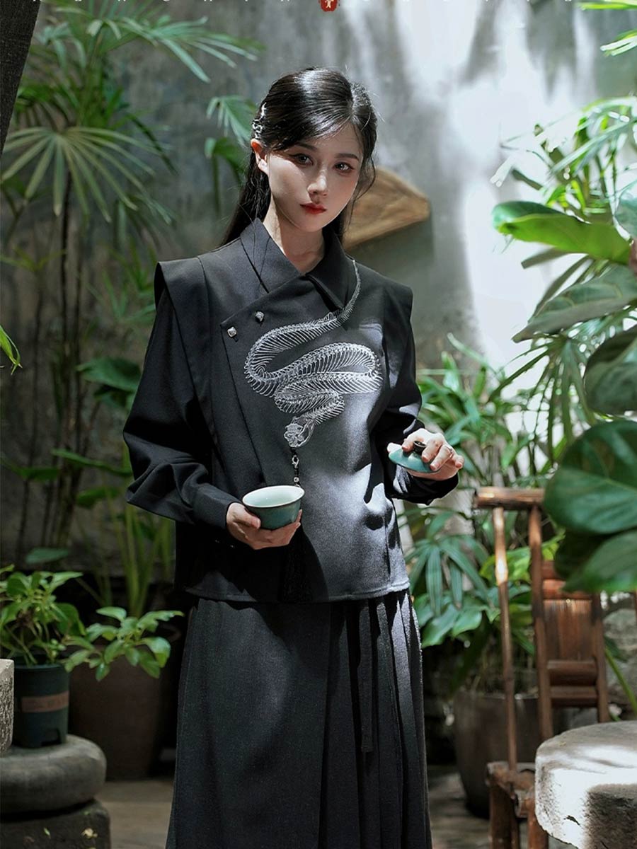 [The Serpent's Spine] 蛇骨 Original New Chinese Style Heavy Industry Embroidered Shirt for Unisex & Neutral Styling