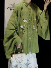 [Whispering Brook Deer] 鹿鸣溪 Original Ming Style Stand-Collar Bufu Robe in Green