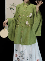 [Whispering Brook Deer] 鹿鸣溪 Original Ming Style Stand-Collar Bufu Robe in Green