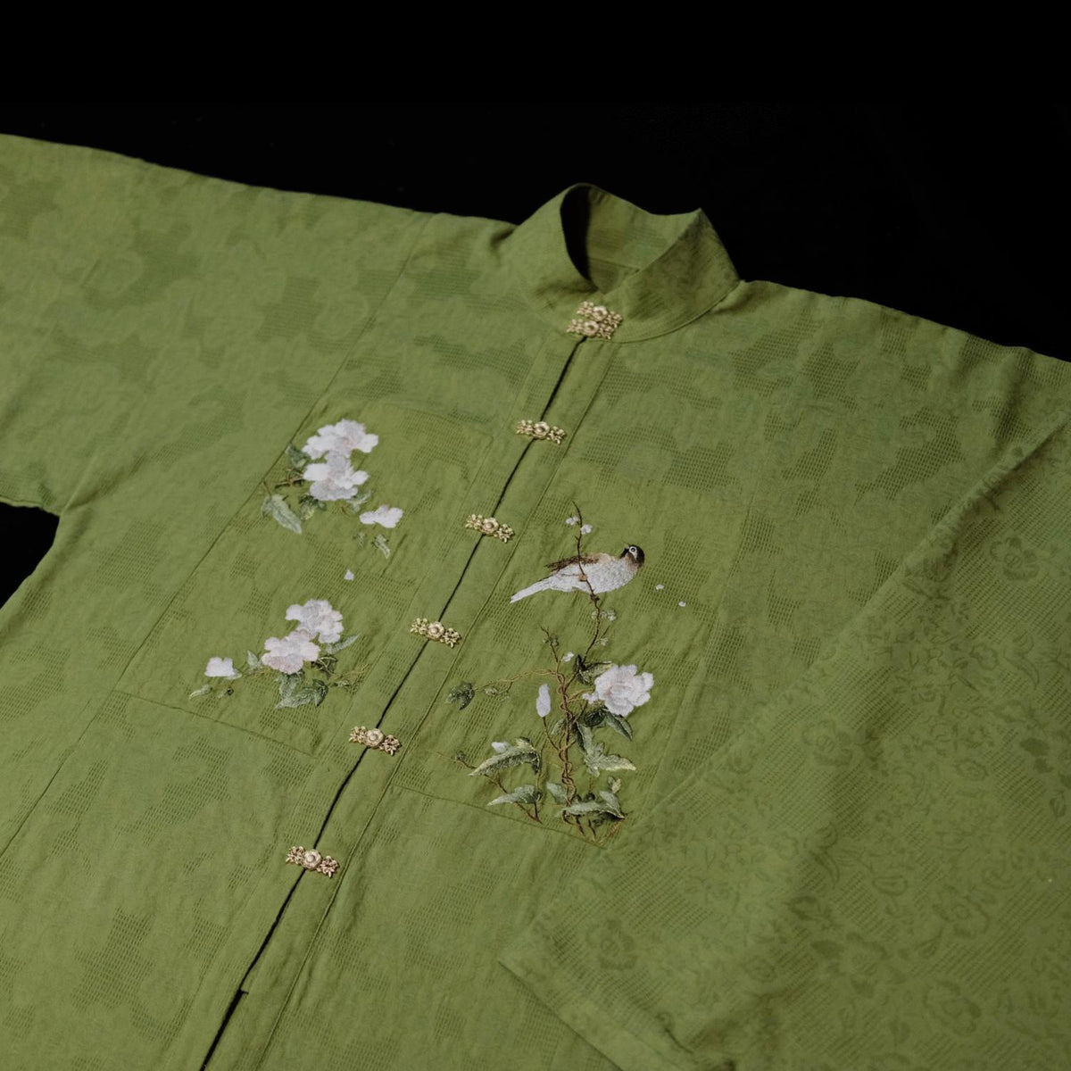 [Whispering Brook Deer] 鹿鸣溪 Original Ming Style Stand-Collar Bufu Robe in Green