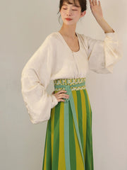 [Spring Dawn at Su Causeway] 谜阿凰 苏堤春晓 Tang Dynasty-Style Tān Lǐng Top and Paneled Skirt Set