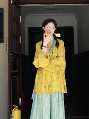 [Butterfly Dawn Dream] 晓梦迷蝶 Original Ming Style Hanfu Set with Round-Collar Shirt and Wide-Leg Pants