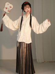 [Luminous Blossom] 明卉 Original Ming Style Hanfu Zhongyi Inner Robe & Metallic Weave Mamian Skirt Set