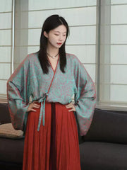 [Cyan Glow] 青荧 Original Tang Style Hanfu Set with Pomegranate Red Skirt