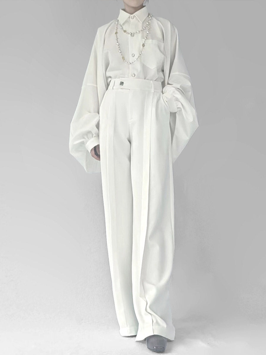 [The Late Night Breeze] 晚来风 Original New Chinese Style High-Waisted Straight-Leg Trousers for Unisex & Slimming Silhouette