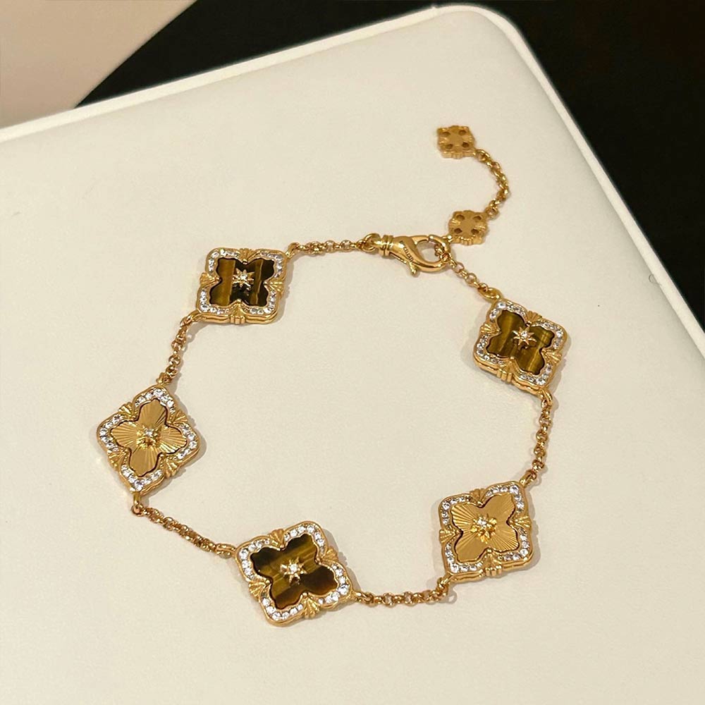 [The Golden Clover] 布契拉丝 Buccellati Style Tiger's Eye Jewelry Set with Brushed Gold Finish