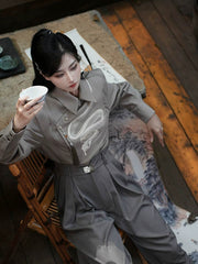 [The Serpent's Spine] 蛇骨 Original New Chinese Style Heavy Industry Embroidered Shirt for Unisex & Neutral Styling