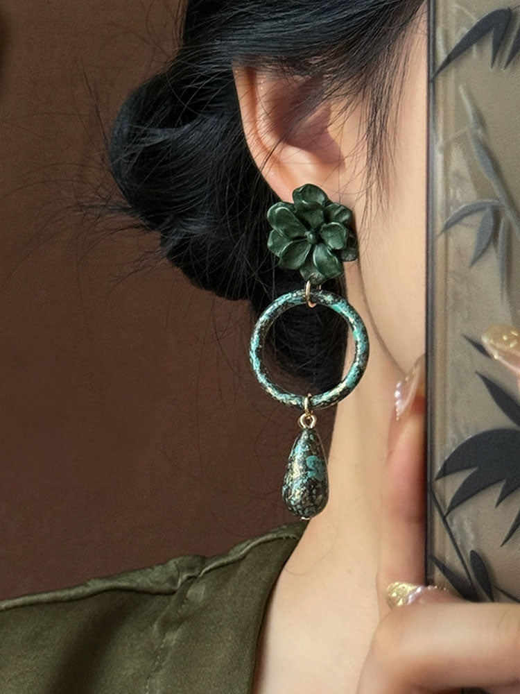 [Floral Muse] 花漾 Floral Elegance Retro Gold-Painted Tassel Earrings