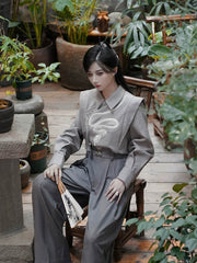 [The Serpent's Spine] 蛇骨 Original New Chinese Style Heavy Industry Embroidered Shirt for Unisex & Neutral Styling