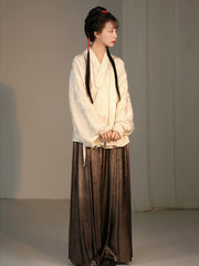 [Luminous Blossom] 明卉 Original Ming Style Hanfu Zhongyi Inner Robe & Metallic Weave Mamian Skirt Set