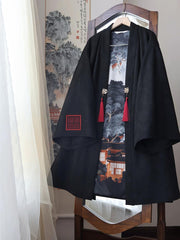 [The Elemental Force] 风林火山 Heavy Industry Embroidery Unisex Faux Suede Beizi Coat for All Seasons