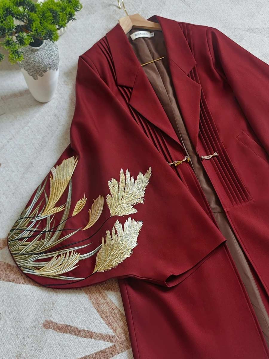 [The Reed Whisperer] 芦苇风衣 Original New Chinese Style Heavy Industry Embroidered Overcoat for Unisex & Commuting