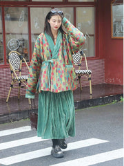 [Tulip Crossover] 谜阿凰 郁金香对穿交短袄 Tulip Short Reversible Jacket and Velvet Pleated Skirt Set