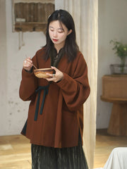 [Crimson Spirit] 赤灵 Original Ming Style Woolen Robe Set with Faux Mink Trim for Autumn/Winter