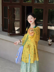 [Butterfly Dawn Dream] 晓梦迷蝶 Original Ming Style Hanfu Set with Round-Collar Shirt and Wide-Leg Pants