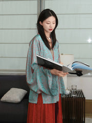 [Cyan Glow] 青荧 Original Tang Style Hanfu Set with Pomegranate Red Skirt