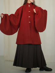 [Crimson Pipa Robe] 红毛呢明制琵琶袖 Original Ming Style Woolen Pipa Sleeve Robe for Warmth & New Year Festivities