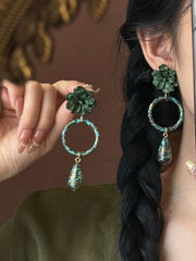 [Floral Muse] 花漾 Floral Elegance Retro Gold-Painted Tassel Earrings