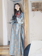 [Tang Dynasty Bird's Nest Brocade Robe] 谜阿凰 对鸟团窠纹锦袍 Tang-Style Pī'ǎo Robe with Bird Medallions and Black Tea Base Layer for Autumn/Winter