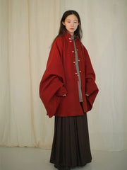 [Crimson Pipa Robe] 红毛呢明制琵琶袖 Original Ming Style Woolen Pipa Sleeve Robe for Warmth & New Year Festivities