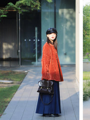 [Flying Petal Command] 谜阿凰 飞花令圆领衫 Ming-Style Round Collar Blouse & Velvet Mamian Skirt Set for Modern Daily Wear