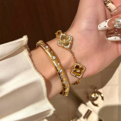 [The Golden Clover] 布契拉丝 Buccellati Style Tiger's Eye Jewelry Set with Brushed Gold Finish