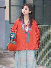 [Lantern Festival] 谜阿凰 元夕对襟袄 Lantern Festival Da Lǐng Jacket and Sapphire Velvet Skirt Set