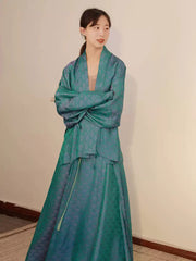 [Jade Case] 谜阿凰 青玉案 Jade Case Song Dynasty Set with Aircraft Sleeve Jacket and Eight-Gore Skirt