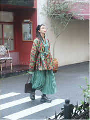 [Tulip Crossover] 谜阿凰 郁金香对穿交短袄 Tulip Short Reversible Jacket and Velvet Pleated Skirt Set