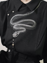 [The Serpent's Spine] 蛇骨 Original New Chinese Style Heavy Industry Embroidered Shirt for Unisex & Neutral Styling
