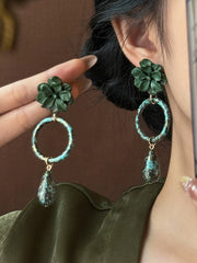 [Floral Muse] 花漾 Floral Elegance Retro Gold-Painted Tassel Earrings
