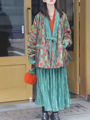 [Tulip Crossover] 谜阿凰 郁金香对穿交短袄 Tulip Short Reversible Jacket and Velvet Pleated Skirt Set