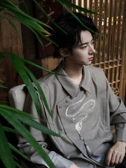 [The Serpent's Spine] 蛇骨 Original New Chinese Style Heavy Industry Embroidered Shirt for Unisex & Neutral Styling