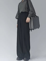 [The Late Night Breeze] 晚来风 Original New Chinese Style High-Waisted Straight-Leg Trousers for Unisex & Slimming Silhouette