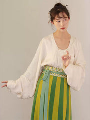 [Spring Dawn at Su Causeway] 谜阿凰 苏堤春晓 Tang Dynasty-Style Tān Lǐng Top and Paneled Skirt Set