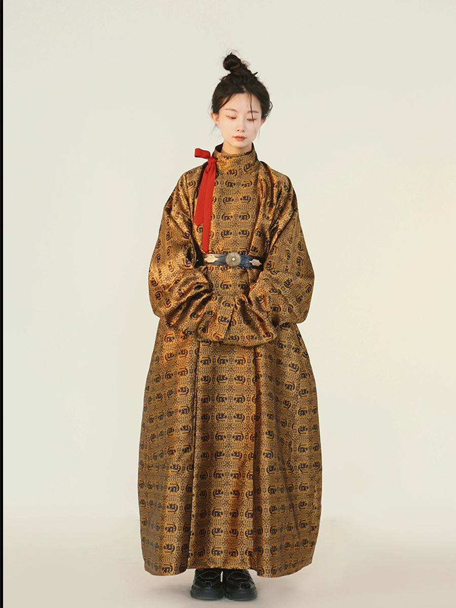 [Muye: The Hunter's Field] 谜阿凰 牧野 Northern Dynasties Brocade Robe with Velvet Lining and Commander's Leather Belt
