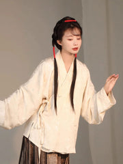 [Luminous Blossom] 明卉 Original Ming Style Hanfu Zhongyi Inner Robe & Metallic Weave Mamian Skirt Set