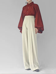 [The Late Night Breeze] 晚来风 Original New Chinese Style High-Waisted Straight-Leg Trousers for Unisex & Slimming Silhouette