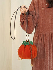 [Persimmon as You Wish] 谜阿凰 柿柿如意 Miniature Persimmon Velvet Bag for Hanfu Crossbody or Shoulder Carry
