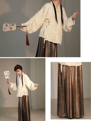 [Luminous Blossom] 明卉 Original Ming Style Hanfu Zhongyi Inner Robe & Metallic Weave Mamian Skirt Set