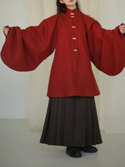 [Crimson Pipa Robe] 红毛呢明制琵琶袖 Original Ming Style Woolen Pipa Sleeve Robe for Warmth & New Year Festivities