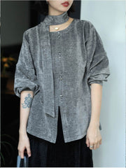 [Misty Haze] 霭霭 Double-Faced Chenille Ming Style Round-Collar Inner Robe with Scarf