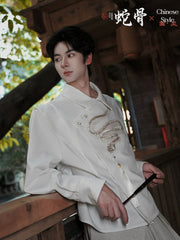 [The Serpent's Spine] 蛇骨 Original New Chinese Style Heavy Industry Embroidered Shirt for Unisex & Neutral Styling